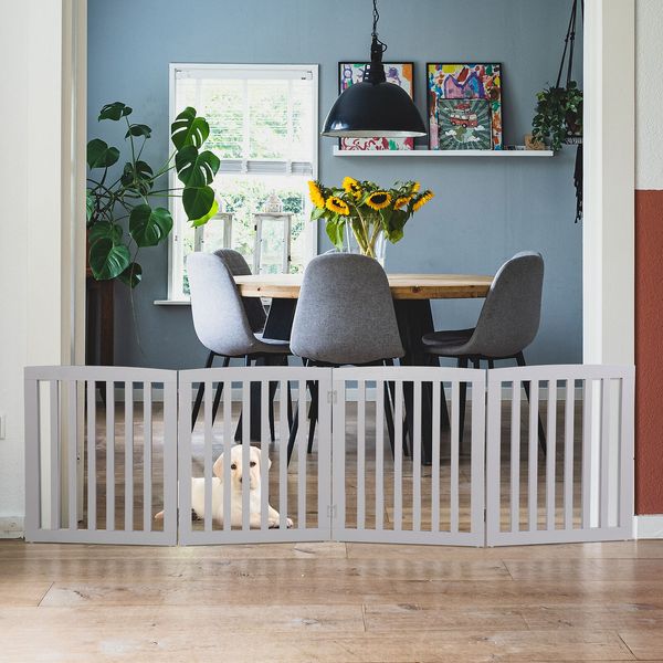 4 Panels Pet Dog Gate Foldable Z Shape Indoor Doorway Stairs Fence 24", White