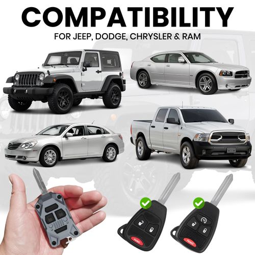 Rugged Replacement Key Fob Shell for Jeep - Built-in Bottle Opener - High-Impact PC+ABS Housing - Made in USA - Also Fits Chrysler and Dodge Models 2005–2018