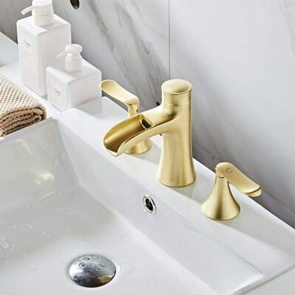 ( FWS-G004) Widespread  Brushed Gold Waterfall Bathroom Sink Faucet