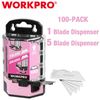 WORKPRO 100-Pack SK5 Utility Knife Blades Replacement Utility Blades w/Dispenser