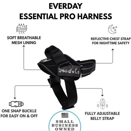 ShawnCo Essential Pro Dog Harness, No-Pull Pet Vest with 3 Leash Clips and Removable, Reflective Side Patches, Adjustable and Padded Harness for Small, Medium and Large Dogs (Midnight, M)