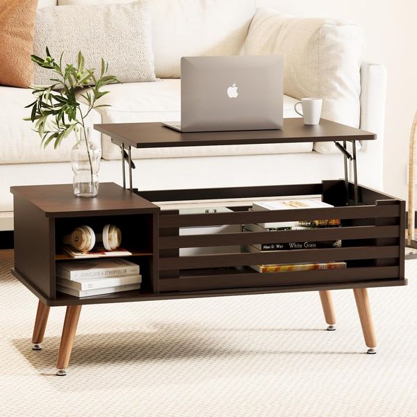 Lift Top Coffee Table with Storage, Mid Century Modern Coffee Table, Central Tab