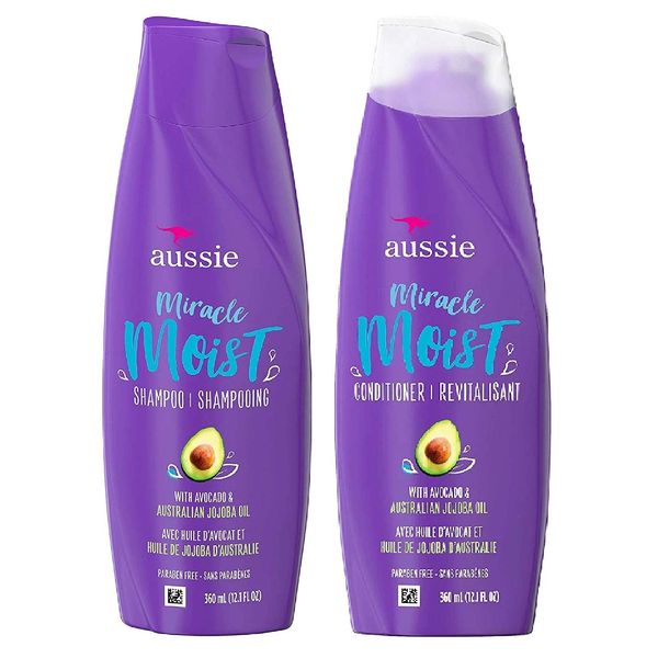 Aussie Miracle Moist Shampoo and Conditioner Set with avocado & australian jojoba oil-12.1 fl oz each