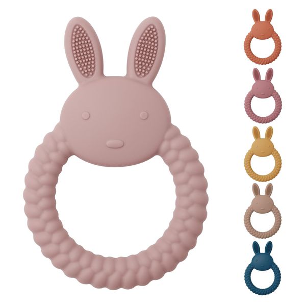 Teething Toys for Baby, Easy to Hold BPA Free Silicone Teethers,Rabbit Baby Teething Toy,Baby Toys for Babies 3 6 12 Months, Boy, Girl, Infant (Baby Pink)