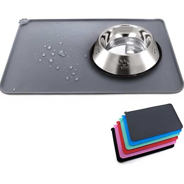 Dog Cat Food Mat,Non Slip Waterproof Pet Feeding Mat,Cat Dog Food Mat and Water Bowls Mat Silicone Pet Food Mat(47x30cm, Grey)