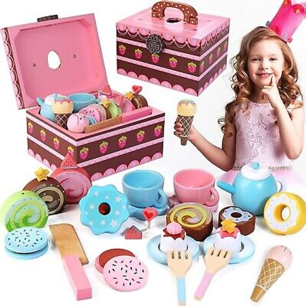 WOODEN TEA SET for Girls 30 PC Wooden Play Set TEA TIME Play Set