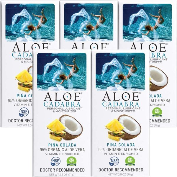 Aloe Cadabra Natural Water Based Personal Lube, Organic Lubricant for Her, Him & Couples, Pina Colada, 2.5 oz (Pack of 5)