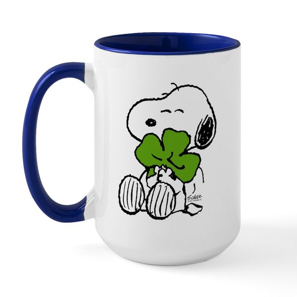 CafePress Snoopy Hugging Clover 15 oz (444 ml) Ceramic Coffee Mug