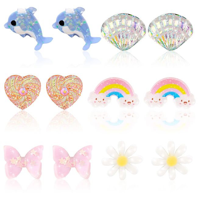 Abeillo 6 Paar Kinder Ohrclips Ohrringe Clip für Mädchen, Nein Durchbohrt Ohrclips Prinzessin Clip On Ohrring, Kinderohrringe Klipp Ohrring Set, Mädchenschmuck Spielzeug Schmuck für Kinder Geschenke