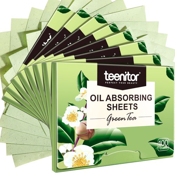 800 Counts Natural Green Tea Oil Control Film, Teenitor Oil Absorbing Sheets for Oily Skin Care, Blotting Paper to Remove Excess & Shine, Oil Blotting Sheets