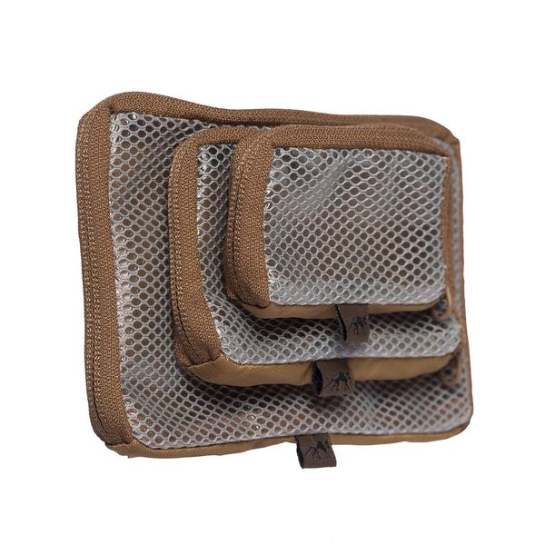 Tasmanian Tiger TT Mesh Pouch Set VL Backpack Organiser Mesh Additional Bags Set in 3 Sizes with Velcro Back, brown