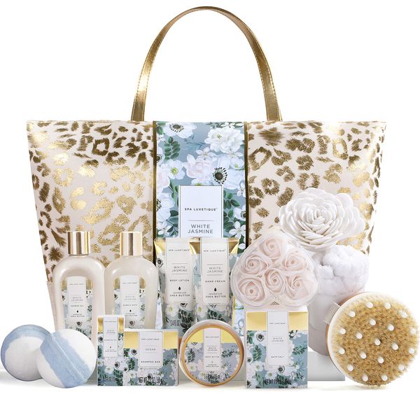 Spa Gift Baskets for Women, Spa Luxetique Gifts for Women, 15pcs Luxury Relaxing Spa Gift Set Includes Bath Bombs, Essential Oil, Hand Cream, Bath Salt and Luxury Tote Bag, Birthday Gifts For Women