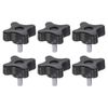 sourcing map 6pcs Star Knobs M5 x 10mm Male Thread Plastic 4-Star Stud Knob Hand Tightening Clamping Screw Replacement Threaded Handle, Black