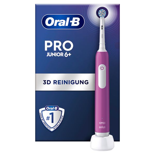 Oral-B Pro Junior Elektrische Zahnbürste/Electric Toothbrush für Kinder ab 6 Jahren, Drucksensor, 3 Putzmodi inkl. Sensitiv für Zahnpflege, weiche Borsten & Timer, Designed by Braun, lila