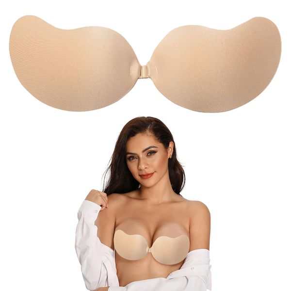 Eophmi Sticky Bra Push Up,1 Pcs Push Up Sticky Bra,Stick On Bra Beige,Women's Strapless Sticky Push Up Bra,Invisible Bra for Low Cut Dress,Invisible Push Up Bra for Weddings Parties Dances