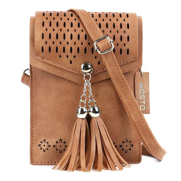 seOSTO Small Cross Body Bag, Women Cellphone Wallet Travel Purse with Tassel, Ladies Small Phone Bag, Small Over the Shoulder Bags