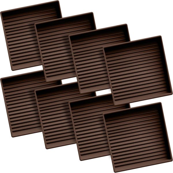 CasterMaster Non Slip Furniture Pads- 3x3 Square Rubber Anti Skid Caster Cups, Leg Coasters- Couch, Chair, Feet, and Bed Stoppers- Anti-Sliding Floor Protectors for Furniture (Set of 8) Brown