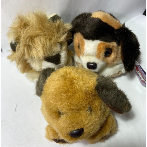 3 vintage collectible Puffkins plush lion bunny puppy dog