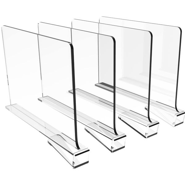 Cq acrylic 4PCS Shelf Dividers for Closets,Clear Acrylic Shelf Divider for Wood Shelves and Clothes Organizer Purses Separators Perfect for Kitchen Cabinets and Bedroom Organizer,Clear