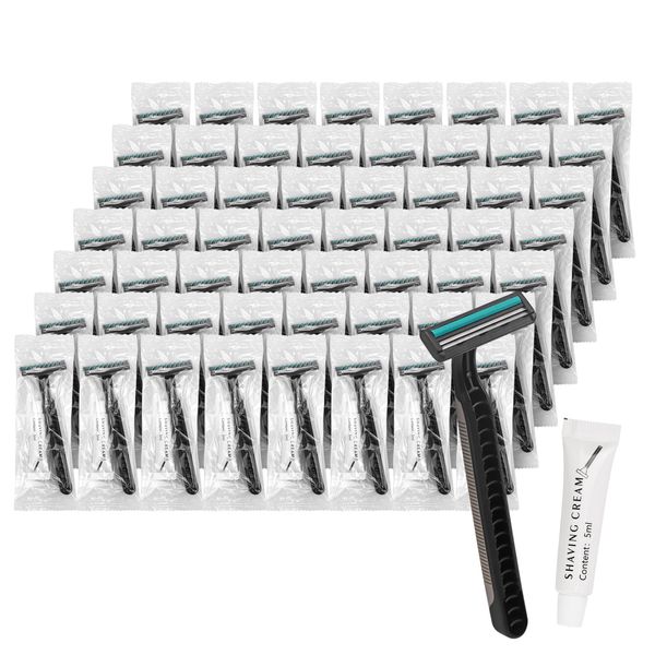 Disposable Razors in Bulk, Bulk Razors with Knife Cap, Grey, Individually Packaged Disposable Razors Bulk with Shaving Cream for Hotels, Homeless, Nursing Homes, Shelters, Charities (pack-100)