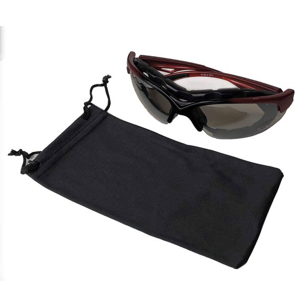 6109-3 Biker Style Padded Sunglasses for Pollen Protection Black Red x Silver Mirror Smoke with Soft Carrying Case