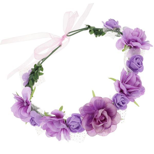 Floral Leaf Wreath Floral Garland Wedding Bridal Headpiece Floral Wreath Headpiece for Wedding Party (Purple)