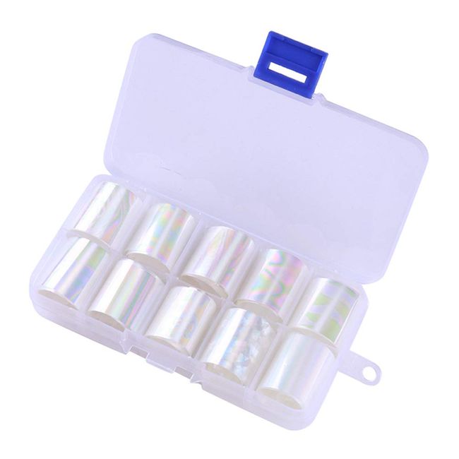 WOKOTO 10 Rolls White Pearl Color Holographic Nail Art Foil Transfer Roll Set Mix-Pattern Stickers Nails Transfer Decals Wraps Kit(1.0inchs*39.4inchs / 2.5cm*100cm)