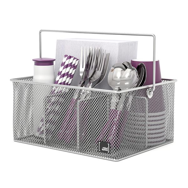 Mindspace Utensil Holder, Kitchen Condiment Organizer and Flatware Utensil Caddy | The Mesh Collection, Silver