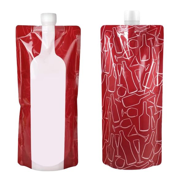 JIEDALIN 2 Pcs 750 ml Portable Reusable Plastic Wine Bottle Pouch Portable Drink Pouches Pouch Collapsible Liquid Leak Proof Flask Holder for Wine Liquor Beverages