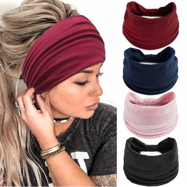 Zoestar Boho Haarbänder mit roten Knoten, elastisch, Turban, für Damen und Mädchen, 4 Stück