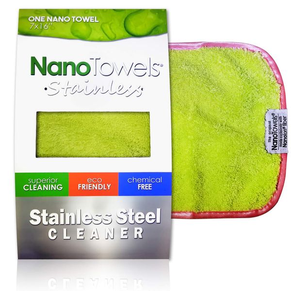 Nano Towels Stainless Steel Cleaner | The Amazing Chemical Free Stainless Steel Cleaning Reusable Wipe Cloth | Kid & Pet Safe | Light Green 7x16 (1 pc)