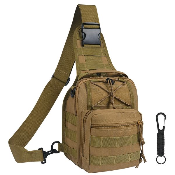 flintronic Tactical Shoulder Bag, Tactical Molle Sling Chest Pack, Laptop Daypack Daysack Military Mini Backpack for Hiking,Cycling, Traveling (Include 1*Keychain)