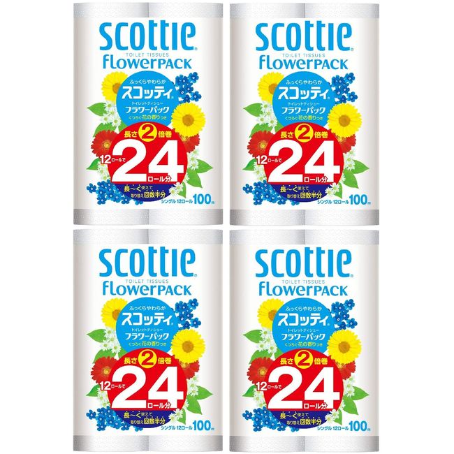 Scotty Flower Pack, Double Roll (12 Rolls for 24 Rolls) Toilet 100m Single x 4 Pieces