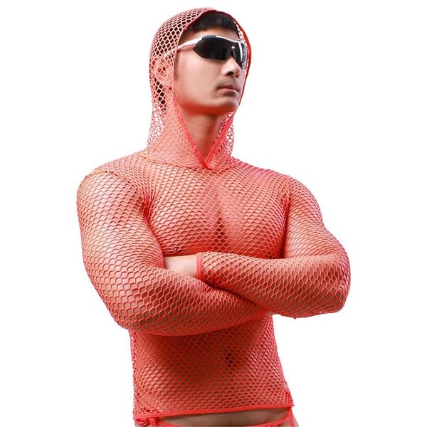 TOYTEM mens sexy lingerie uk - mens lingerie fishnet top & mesh - mens fashion - sissy clothing for men (Red)