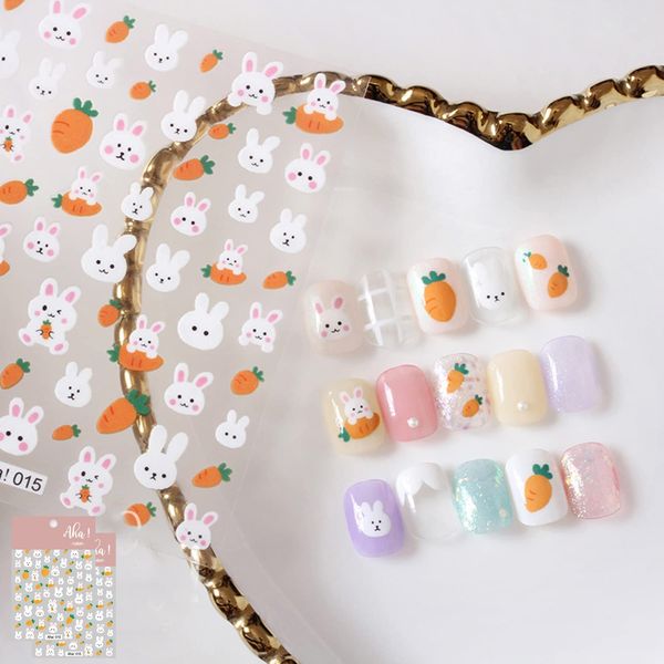 Carrot Bunny Nail Art Stickers Decals Rabbit Nail Art Sticker 3D Self Adhesive DIY Design Fashion Trend Glamour Decoration Accessories for Ladies Girls Kids (2 Sheets)