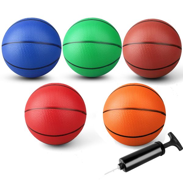 7 INCH Mini Basketball for Indoor Over Door Basketball Hoops, Soft 7" Rubber Small Basketball for Toddler Yard Beach Outdoor, PVC Pool Balls Sport Game for Adults & Kids Rainbow (5 PCS with Pump)