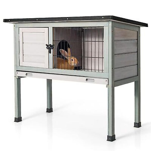 Rabbit Hutch Indoor, Outdoor Rabbit Cage, Elevated Wooden Pet House Bunny Hut...