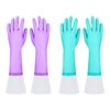Elgood Reusable Long Dishwashing Cleaning Gloves with Latex Free, Long Cuff,Cotton Lining,Kitchen Gloves 2 Pairs,Purple+Blue Medium