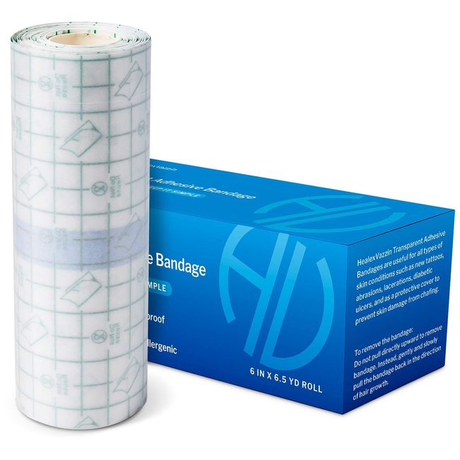 Tattoo Aftercare Bandage | 6 in x 6.5 yd Roll |– Waterproof Tape for Skin Protection – Second Skin Bandage for Wound Healing – Transparent Tattoo Wrap– Sterile and Safe Clear Bandages Roll