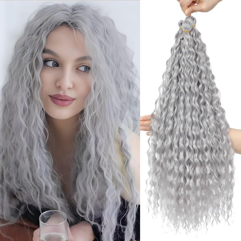 FANLUTYIN 22 Inch Curly Crochet Braiding Hair 3 Packs Ocean Wave ...