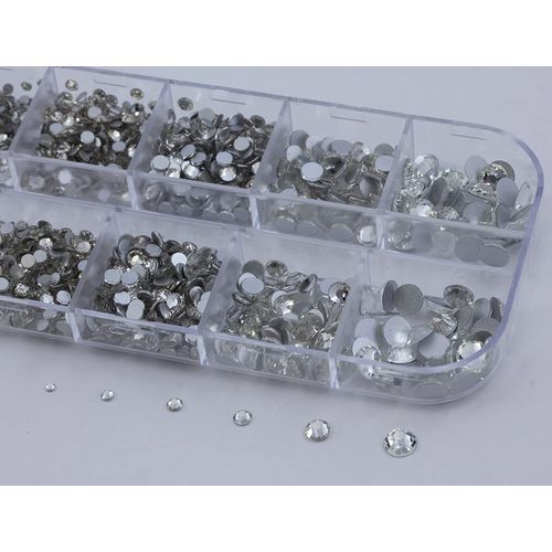 Over 2100 Pieces Crystal Clear Flat Back Glass Rhinestones Crystals For Nail Art Kit 6 Sizes (1.4mm - 4.8mm)