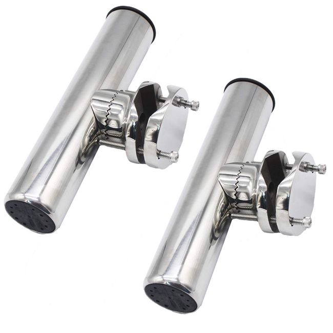 X-Haibei 2 Pcs Rail Clamp On Fishing Rod Holder for Boat Stainless Steel Clamp Fittings Rail 1-1/4 to 2 inch