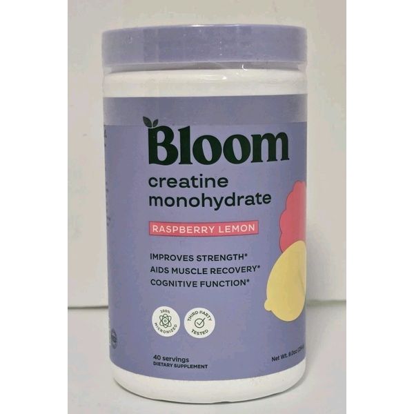 BLOOM NEW SEALED CREATINE MONOHYDRATE RASPBERRY LEMON 40 SERVINGS 9 OZ  EXP 2027
