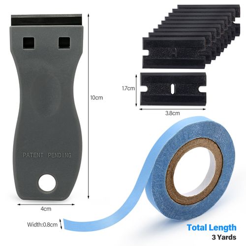 EHDIS Lace Front Wig Adhesive Tape Roll, Double-Sided Hair Extension Replacement Tape with Plastic Adhesives Remover Scraper Tool for Wigs/Toupees/Skin Weft HairPieces-0.8cm Width 3 Yards Length