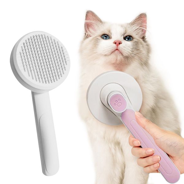 Pet Brush, Cat Brush, Dog Brush, Cat Brush, Dog Brush, Slicker Brush, For Dogs, Pet Brush, One Push Type, Massage, Washable, Will Not Scratch Pet Skin, For Dogs and Cats, For Short Hair, Medium Hair, Long Hair Species (Pink)