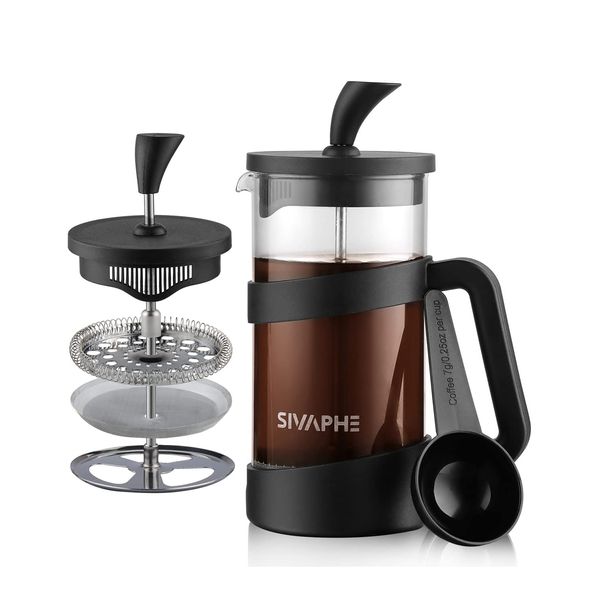 Sivaphe French Press Coffee Maker 350ml, Cafetiere Coffee Plunger Black 12oz 1-2 Cup, Small Tea Press Borosilicate Glass Gift