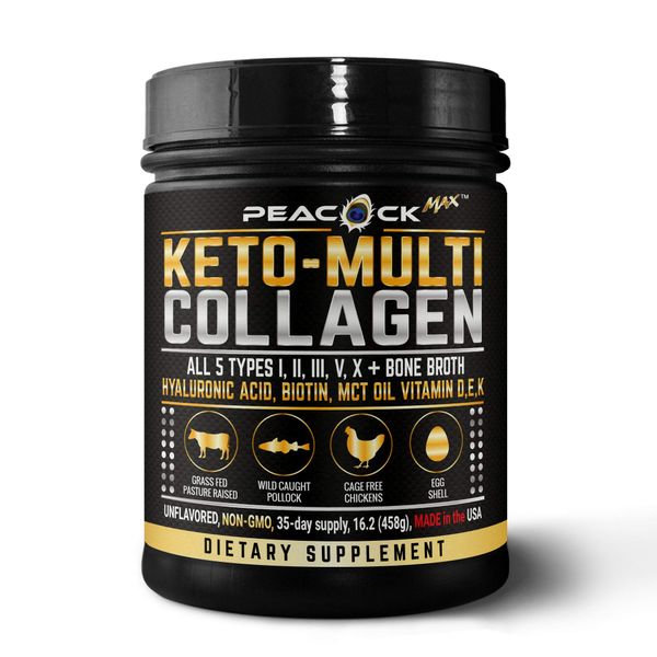 Keto Collagen Protein Powder MCT Oil Bone Broth 5 Types I,II, III,V,X Non-GMO Gluten Free 1 lb Paleo Friendly Unflavored Anti-Aging & Sports Recovery