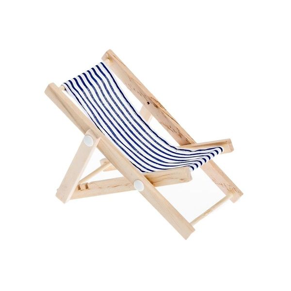 NaDeco Mini Deko Liegestuhl blau-weißer Stoffsitz, ca. 15x6,5cm | Strandstuhl | Handyhalter | Puppenliegestuhl | Miniliegestuhl | Klappstuhl