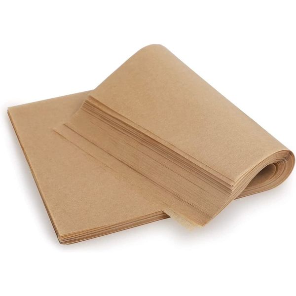 50 Sheets 20 * 30cm Brown Pre-Cut Baking Parchment Paper Sheets for Kitchen Cooking Pastries Catering Use Non-Stick Unbleached Dual-Sided Siliconized Recyclable Oven Safe Baking Paper Sheets