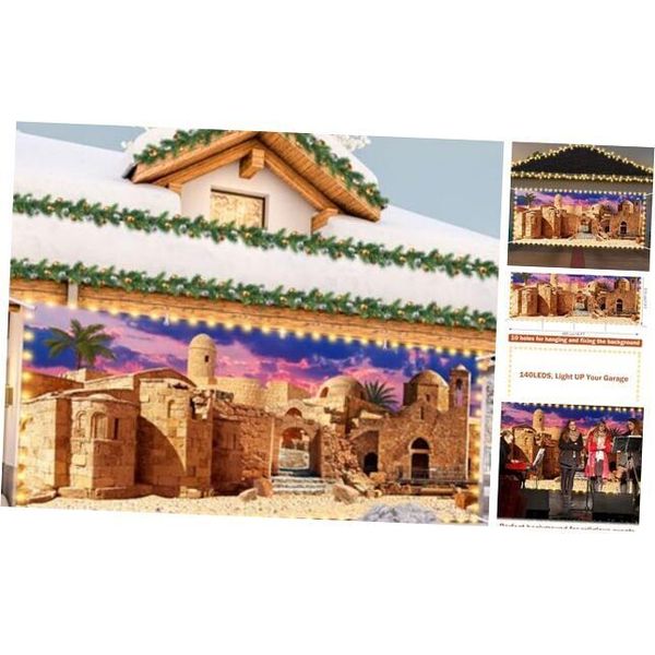 Christmas Lighted Backdrop Garage Door Decorations 7 x 16ft Scene to Bethlehem